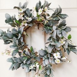 18" DOGWOOD & LAMB'S EAR WREATH