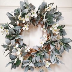 18" DOGWOOD & LAMB'S EAR WREATH