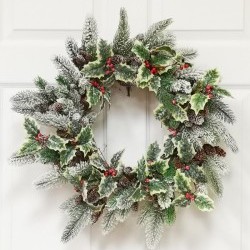 22IN SNOW PINE&HOLLY WREATH