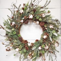 30IN COTTON PINE WREATH