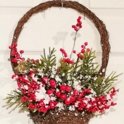 17IN HANGING SNOW BERRY&CEDARBAS