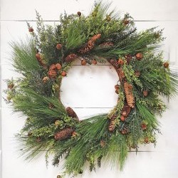 30IN RUSTIC BELL&PINE WREATH
