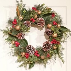28IN GOLD BELL&PINE WREATH