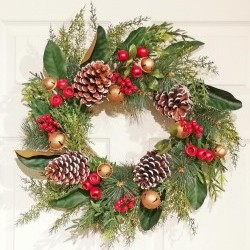 24IN GOLD BELL&PINE WREATH